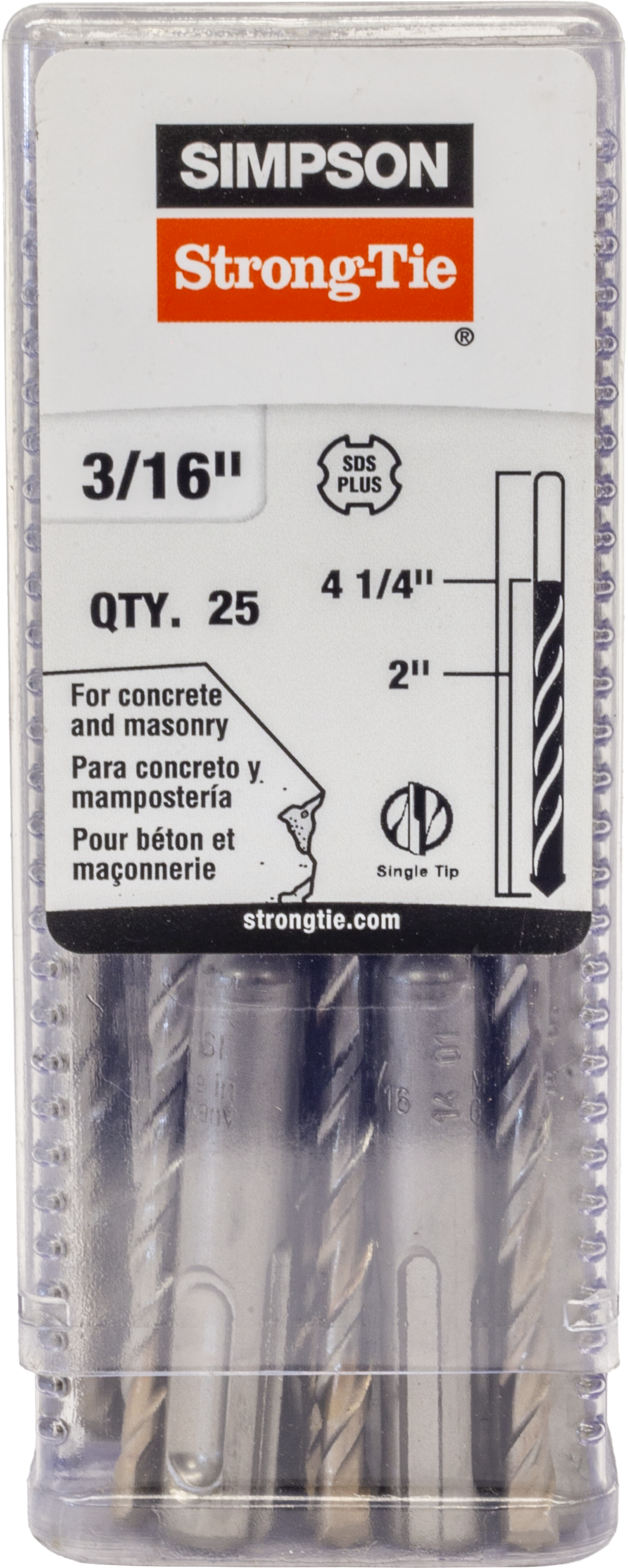 Simpson Strong-Tie MDPL01804-R25 3/16 in. x 4-1/4 in. SDS-plus® Shank Drill Bit (25-Qty)