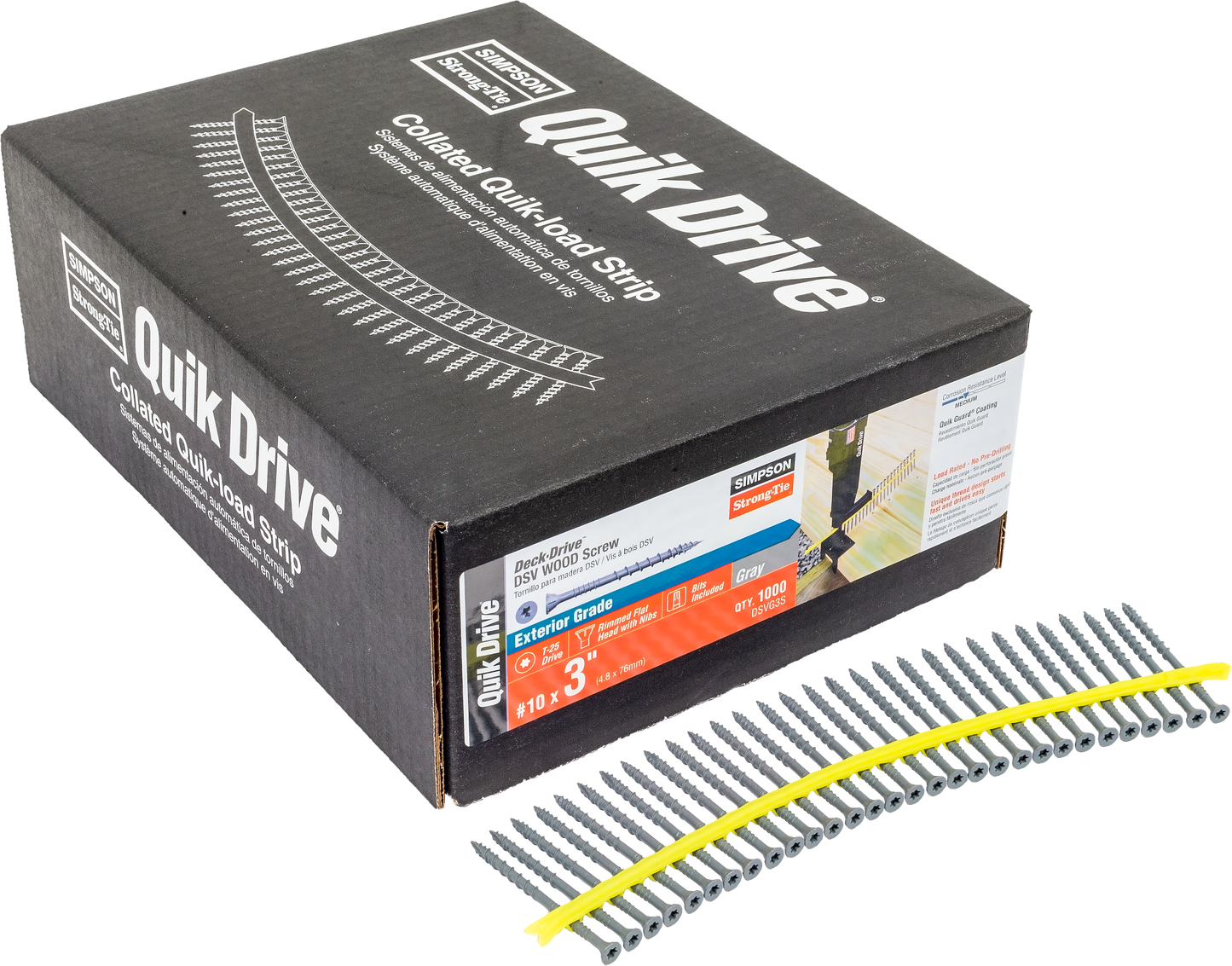 Simpson Strong-Tie DSVG3S Deck-Drive™ DSV WOOD Screw (Collated) — #10 x 3 in. T25 6-Lobe, Gray (1000-Qty) (Pack of 100)